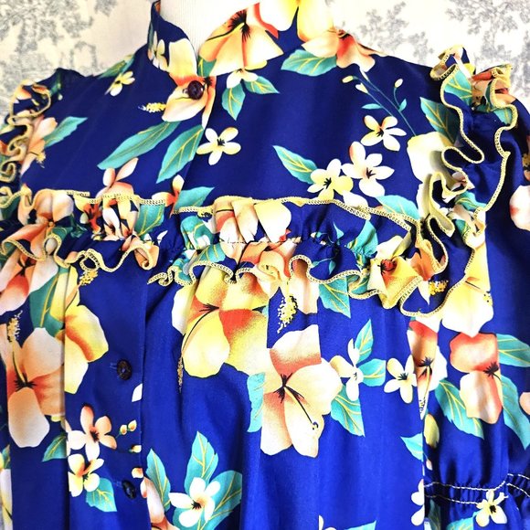 Size XL Vintage 1980s Hawaiian Ruffled Night Gown - Picture 7 of 11